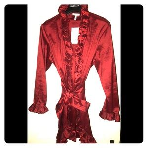 Red Ruffle Overcoat with clasp and tie closure